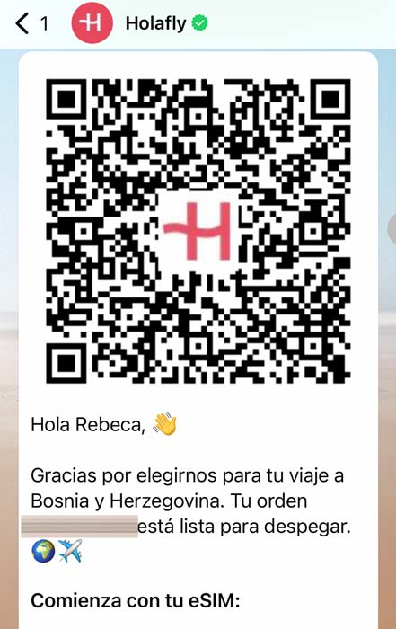 código QR Holafly en el WhatsApp