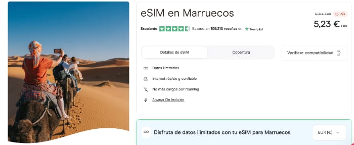 eSIM de Holafly para conseguir internet en Marruecos