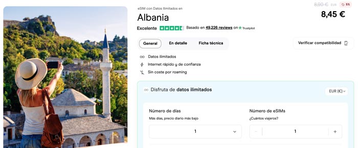 Internet en Albania, eSIM con Holafly