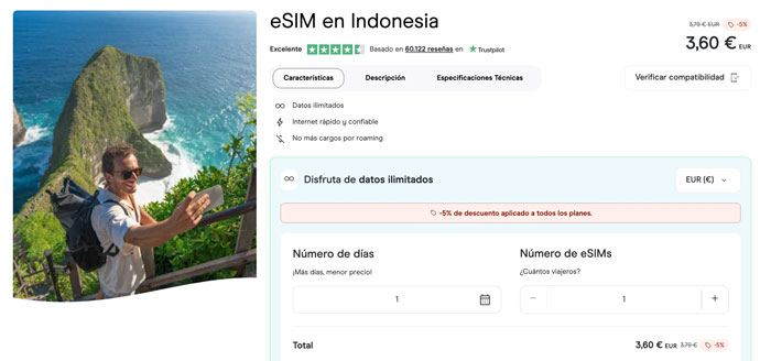 Oferta de eSIM de Holafly en Indonesia