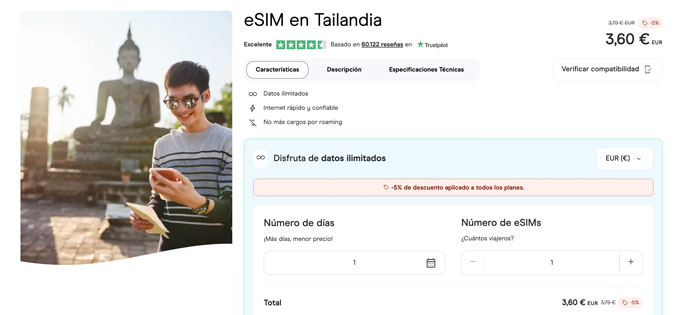 Oferta de eSIM de Holafly para Tailandia