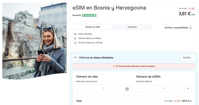 Oferta de eSIM de Holafly en Bosnia y Herzegovina