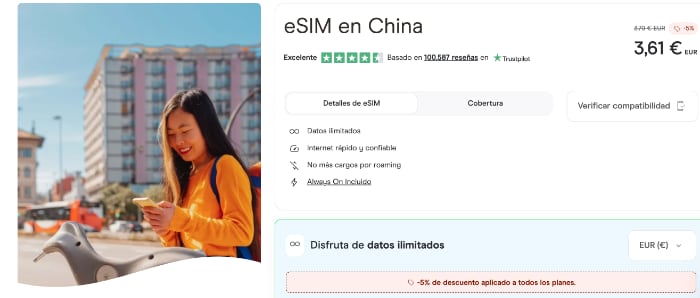 Oferta de eSIM de Holafly en China